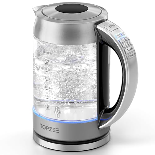 TOPZEE 1.7L Glass Electric Kettle, Hot Water Boiler with 6