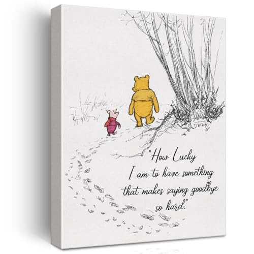 Image of Pooh Bear Wall Art Decor Motivational Poster Framed Painting Print How Lucky I am Canvas Artwork for Home Nursery Decor 12 X 15 Inch