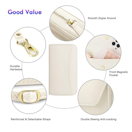 Image of nuoku RFID Blocking Wristlet Wallet for Women, Zip-Around Crossbody Clutch with 2 Removable Straps