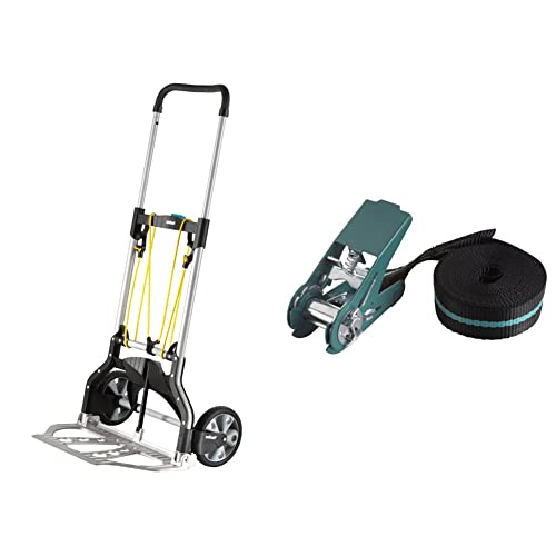 wolfcraft 3418000 Sangle d'Arrimage à Cliquet | Longueur 4 m | Force de Serrage 180 kg,Noir/Bleu