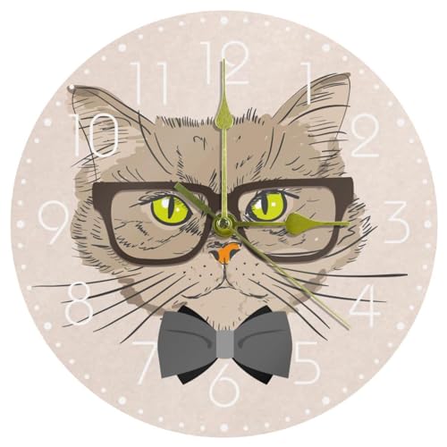 Horloge murale silencieuse chat à lunettes : idée cadeau originale - 2