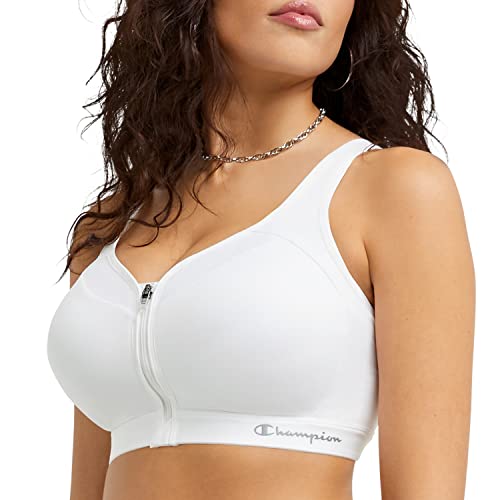 Champion Womens Motion Control Zip Sports Bra, White, 34D Us #TOP2