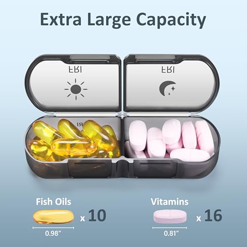 Image of Fullicon Large Portable Pill Organizer 2 Times a Day, Black