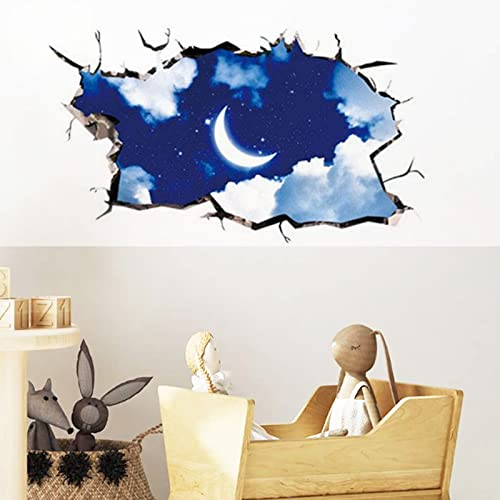 Sengter 3D Wall Art Starry Night Wall Decals Removable Moon Wall Stickers Star Wall Posters Clouds Wallpaper Waterproof Wall Murals Wall Decor For Bedroom Home Ceiling Nursery School #TOP3