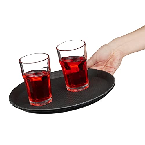 Relaxdays Serviertablett 3er Set, rund Ø 28 cm, Bartablett, rutschfeste Oberfläche, Kellnertablett Gastronomie, schwarz