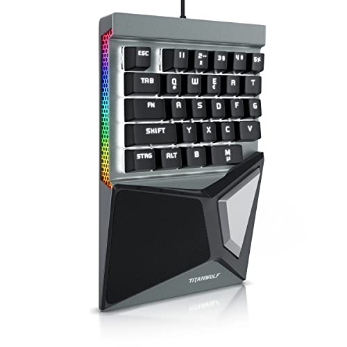 Preisvergleich Produktbild Titanwolf - Gaming-Keypad Ziffernblock, mechanische Einhand-Tastatur kabelgebunden mit 28 Tasten und ergonomischer Handballenauflage für PC, Laptop, Notebook, Schwarz