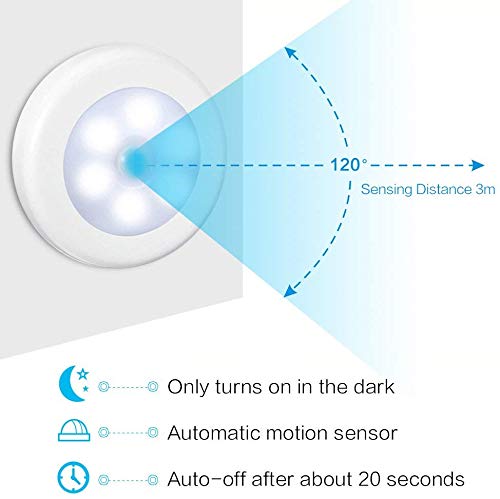 6 Pack LED Motion Sensor Night Light, PIR Motion Sensor LED Cabinet Lights Battery Powered Wireless Lighting Night Light Stick with Free 3M Adhesive Pads - Image 3