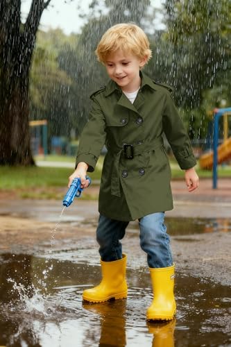 Image of Betusline Boys Waterproof Trench Coat Double Breasted Classic Belted Outwear Jacket Dress Coats