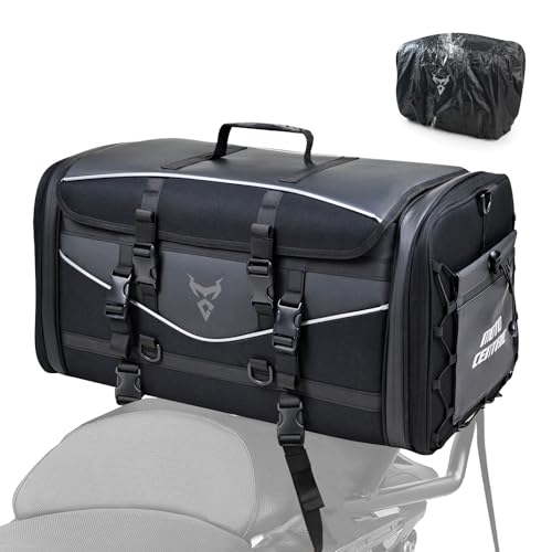 MIGHTYDUTY Sacoche Moto Selle Arriere Extensible Volume élevé 45-60L/55-70L Sac Casque Moto étanche Multifonctionnelle Portable Sac De Rangement pour Motos Gris L