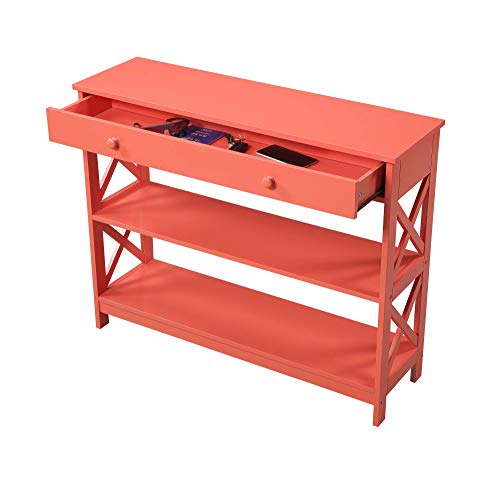 Image of Convenience Concepts Oxford 1 Drawer Console Table with Shelves, Coral