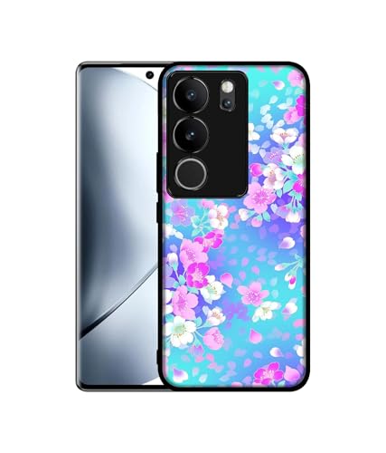 Image of Floral Blue Pattern Design Premium 2D Printed Metal Back Case Cover for Vivo V29 5G / V29 Pro 5G