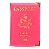 LIEWEI Boutique Shop UK Porta Pasaporte Americano de Cuero Fino, herrajes Dorados, Funda for Billetes con Esquinas Cobre, Vegano Funda para Pasaporte(Red)