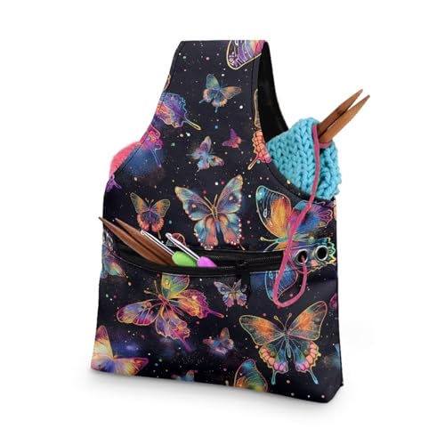 Image of KUIFORTI Butterfly Yarn Bag Knitting Crochet Tote Bag Portable Yarn Storage Bag Organizer, Travel Knitting Wrist Bag, Yarn Tote Bags for Crocheting, Holding Yarn, Knitting Needles Small Size