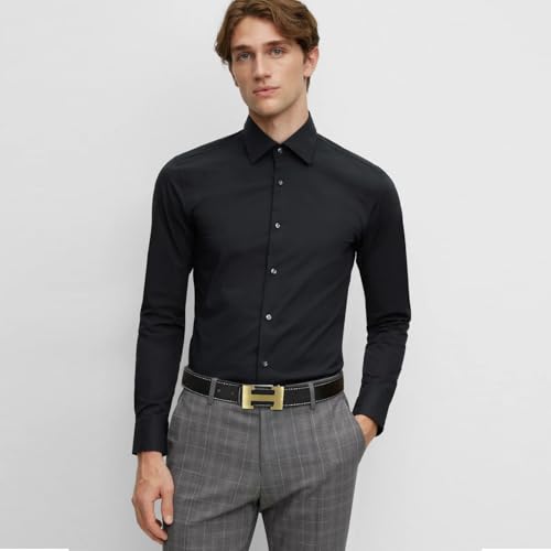 Image of Aurolran Men&Womens Leather Dress Belt Business Automatic Buckle Belt Color-Black Silver Gold