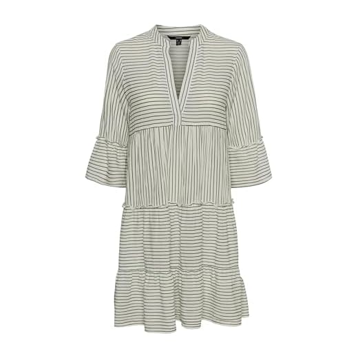 VERO MODA Damen Vmheli 3/4 Short Dress WVN Ga Noos Lässiges Kleid, Snow White/Stripes:Laurel Wreath, XS