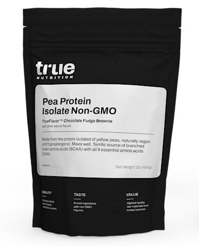 True Nutrition Pea Protein Powder Isolate - 25g Non-GMO Vegan Protein Powder per Serving - Low Carb, Low Fat, High Leucine - Gluten Free, Dairy Free, Soy Free - Chocolate Fudge Brownie - 1LB