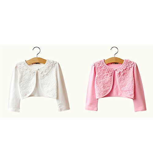 Little Girls Bolero Jackets Lace Patchwork Pearl Shrug Cardigan Tops2