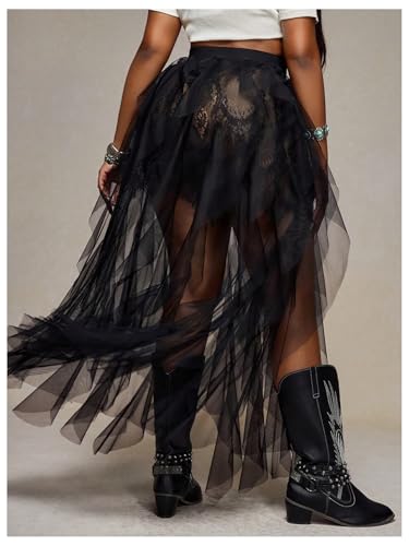 GORGLITTER Women's Plus Size Mesh Ruffle Skirt Elastic High Waist Renaissance Skirts2