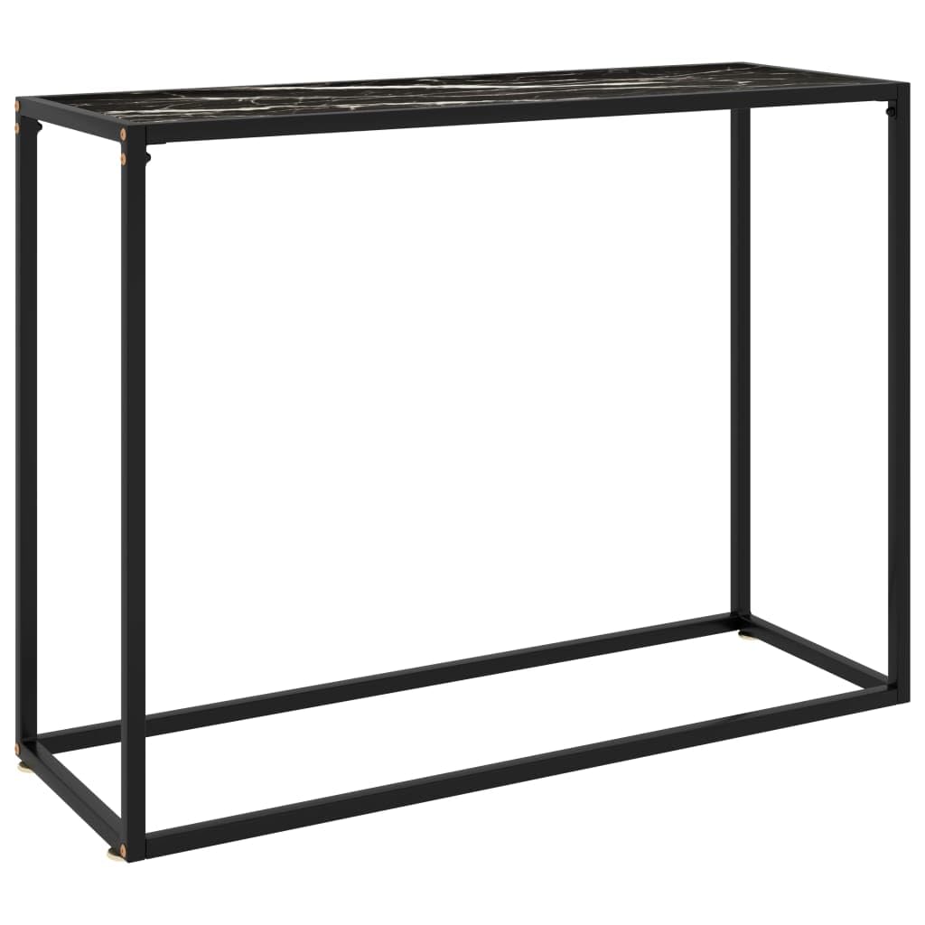 Generic Stolik Konsolowy Czarny 100x35x75 Cm Szkło Hartowane z fakturą Marmuru, Prosty, Ale Nowoczesny Stolik Końcowy, Solidny i Stabilny Stolik Boczny do Salonu