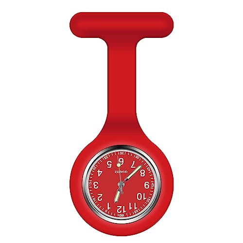 Vicloon Montre à Gousset D'infirmière, Infirmière Montre Broche en Silicone avec Broche pour Infirmières et à Tout Autre Professionnel de la Santé Rouge