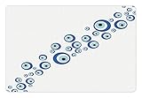 Lunarable Evil Eye Pet Mat for Food and Water, Diagonal Evil Eye Stones Pattern Ancestral Ottoman Superstitious, Rectangle Non-Slip Rubber Mat for Dogs and Cats, Navy Blue Pale Blue