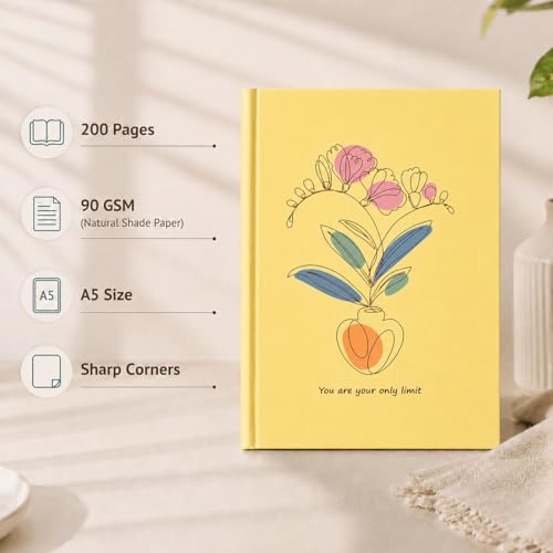 Image of You Are Your Own Limit A5 Diary Notebook, Yellow Beige Hardbound, 200 Ruled Pages 90 GSM, Motivational Diary for Women and Girls