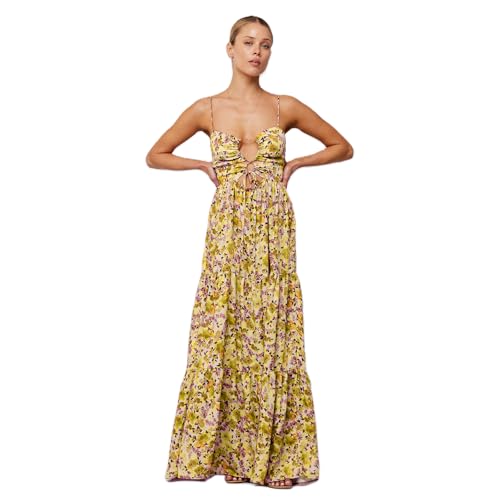 Image of Women Floral Maxi Dresses 2025 Sleeveless Spaghetti Strap Cut Out Casual Beach Midi Long Dress
