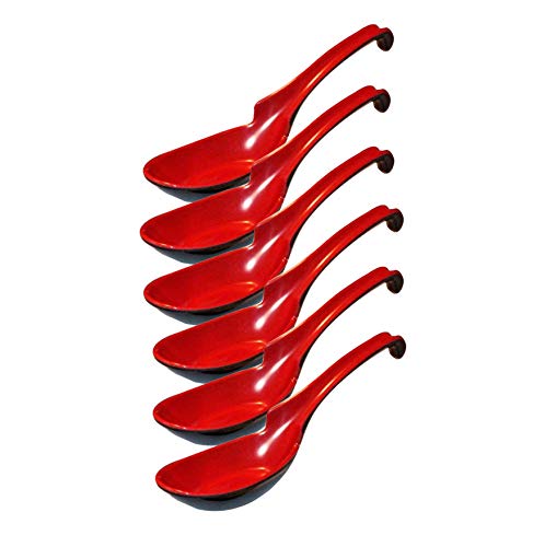 Hinomaru Collection Melamine Soup Spoon 625 Inches Length Notch and Hook Style Won Ton Noodle Soba Soup Spoons for Home Kitchen Restaurant Supply Grade Bulk Pack Black Red 6