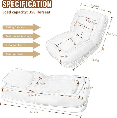 Sofá cama convertible para falta de espacio: puf tatami con 2 almohadas cómodas 2
