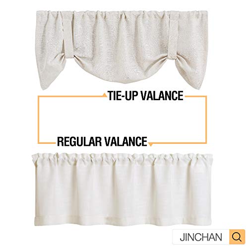 Jinchan Tie Up Valance For Kitchen Living Room Linen Textured Small Window Curtains Farmhouse Rustic Tie-Up Shade Valance Light Filtering Rod Pocket Valance Curtain 18 Inch 1 Panel Crude #TOP6