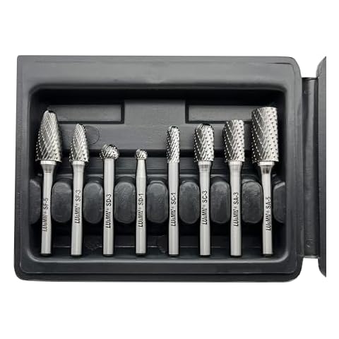 Carbide Burrs Set 8pcs with 1/4" Shank Double Cut Solid Carbide Rotary Burr Set for Die Grinder Drill,Metal Carving, Polishing,Engraving,Drilling Cover