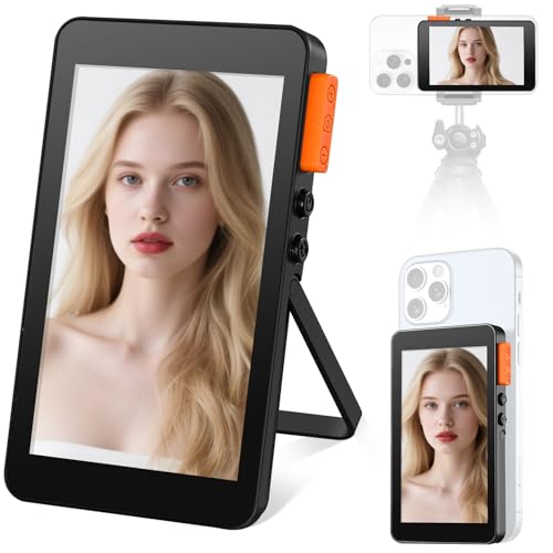 Koolertron 4 Zoll Handy Selfie Monitor mit Lautsprechern und Ständer, Magnet Rückkamera Selfie Monitor iPhone Android, Kabellos 20-50M, Selfie Bildschirm für Teleprompter YouTube TikTok Live Stream