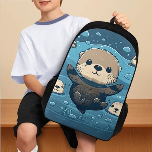4PCS Backpack Sets Otter Bookbags for 6th Grade Girls Galaxy Elementary School Bags with Lunch Bag Pencil Case and Bookmark Lightweight Back Pack for Back to School Blue & 17 Inch2