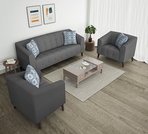Image of Adorn India Mystic 3+1+1 5 Seater Sofa Set (Grey) (3 Year Warranty)