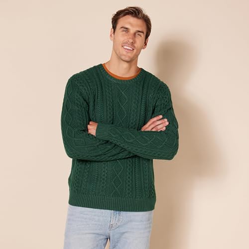 Amazon Essentials Men's Long-Sleeve 100% Cotton Fisherman Cable Crewneck Jumper