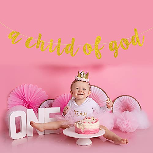 Gold Glitter A Child Of God Banner - Communion Party Sign,God Bless Bunting, Baptisim Christening - First Baby Shower Decoration Supplies #TOP3