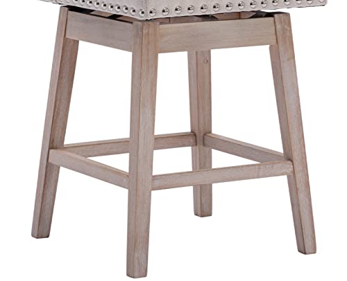 Kmax Fabric Counter Height Bar Stools Swivel Mid Century Modern Bar Stools With Wood Legs Footrest Nailhead For Kitchen Island, Set Of 4- Beige #TOP5