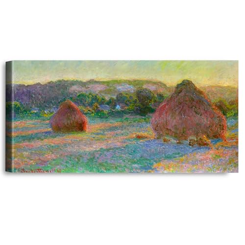 A&T ARTWORK Stacks of Wheat (End of Summer) by Claude Monet The World Classic Art Reproductions, Giclee Canvas Prints Wall Art for Home Decor, 45X24 inches