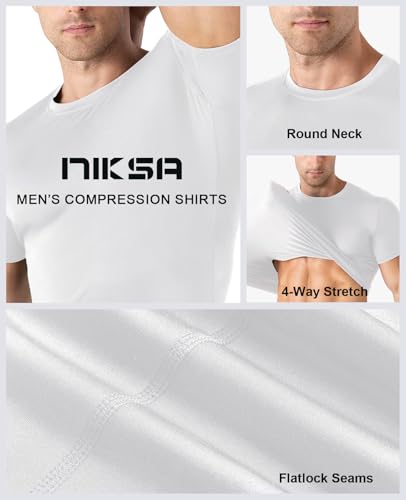 Niksa Men's Compression Shirts 1 or 4 Pack, Workout Gym Shirt Short Sleeve, Moisture Wicking Active Fit Base Layer T-Shirt - Image 4