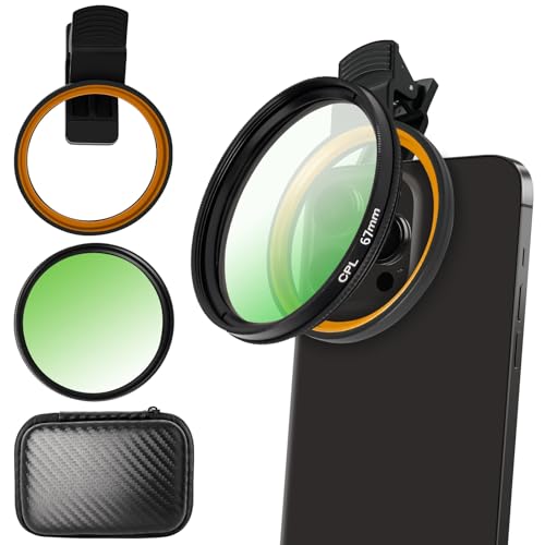 Monemey 67mm Clip-on Filtro Polarizador Circular para Teléfono, Teléfono Móvil Lente de Densidad Neutra con Clip Compatible con iPhone 16 15 Pro MAX 14 13 12 11