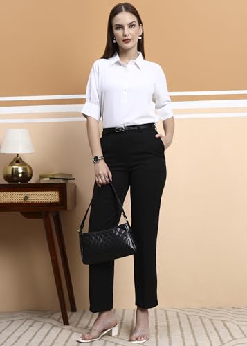 Image of FRAULEIN Women Formal Trousers | Slim Fit Office Pants | Ankle Length Work Pants | Business Casual Corporate Wear