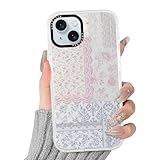 FBHGLOA for iPhone 15 6.1'' Pink Floral Collage Phone Case, Cute Quilt Lace Flower Patchwork Design Phone Cover Anti-Yellowing Anti-Fall Shockproof Full Body Protective Case for Girls Women