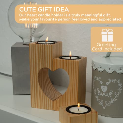 Tbfm Heart Tealight Candle Holder – Set Of 3 Handmade Decorative Candle Holders | Unique Gifts For Girlfriend Wife Her Wedding Romantic Decor Tea Lights | 5.9” Tall Pine Wood #TOP4