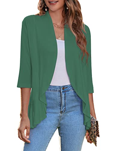 Image of Zeagoo Women's Open Front Cardigan 2026 Spring Summer Lightweight 3 /4 Sleeve Draped Ruffles Cardigans S-3XL