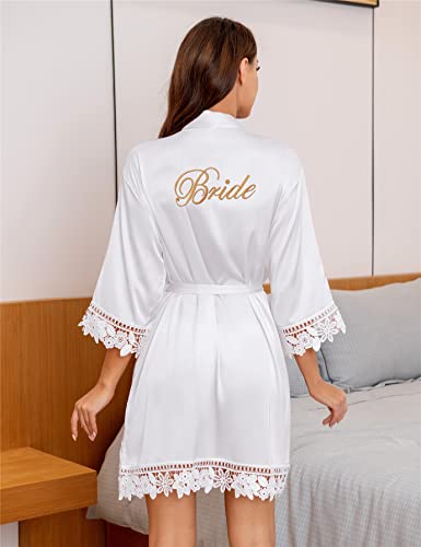 Women's Lace Trim Bride Bridesmaid Robes - Silk Like Bridal Party Robes for Wedding, Embroidered Satin Kimono3