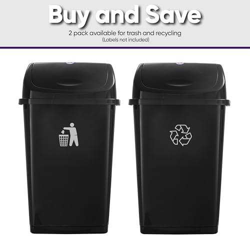 Image of Superio Kitchen Trash Can 13 Gallon with Swing Lid, Plastic Garbage Can Outdoor and Indoor, Large 52 Qt Recycle Bin and Waste Basket for Home, Office, Garage, Patio, Restaurant (Black, 2 Pack)