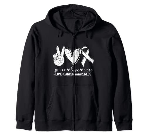 Peace Love Cure Lung Cancer Awareness Sudadera con Capucha