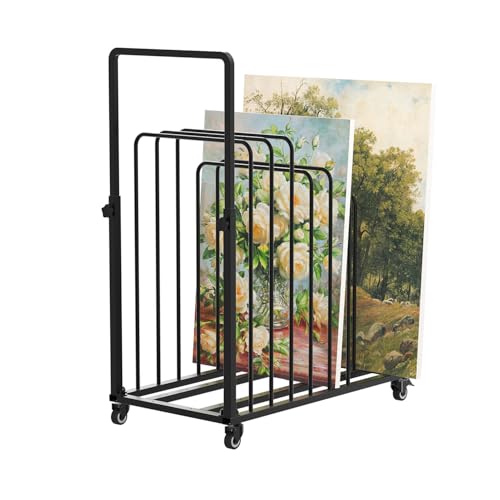 Image of ikare Art Canvas Storage Rack, Black Art Canvas Storage Rack,Art Storage,Metal Canvas Rack Art Storage with Handle & Caster Wheels