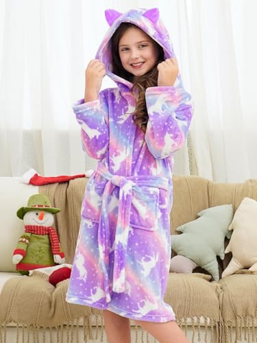 Image of Doctor Unicorn Soft Hooded Rainbow Bathrobe Sleepwear for Girls