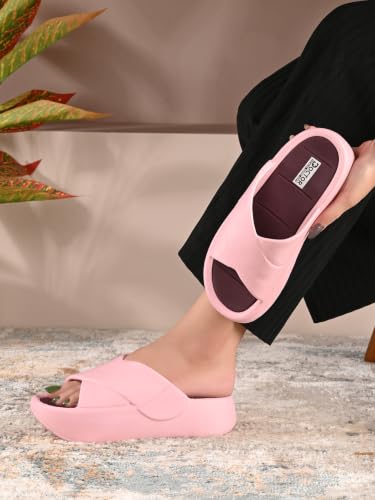Image of DOCTOR HEALTH SUPER SOFT Women's Orthopedic Cross Strap Slides | Ultra Soft Cushioned Lightweight Slip-On Slippers | Anti-Skid Comfortable Platform Sandals for Everyday Wear